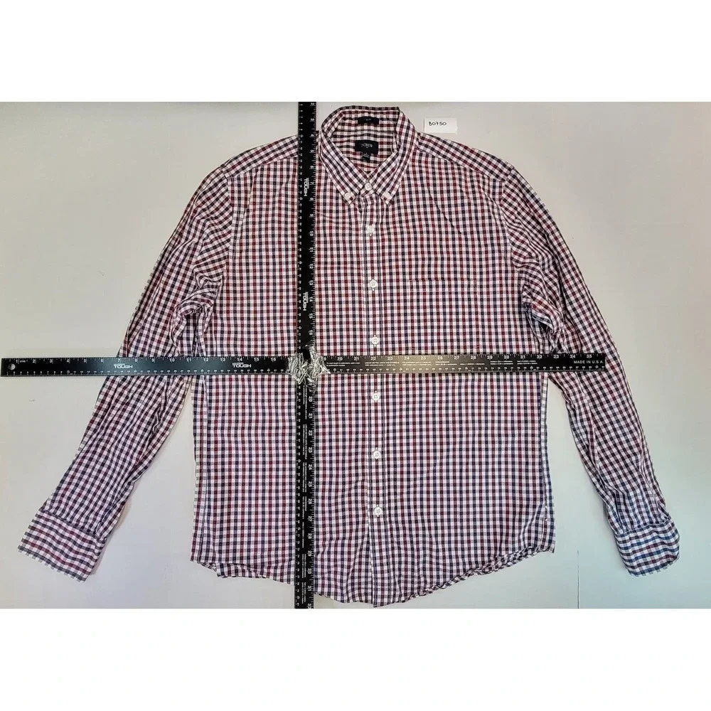 J Crew Slim Fit Mens Gingham Button Down Shirt Red Blue White‎ Long Sleeve L